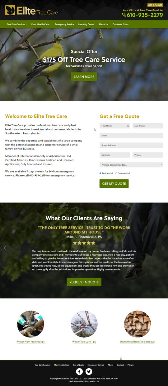 Screenshot of elitetreecare.com