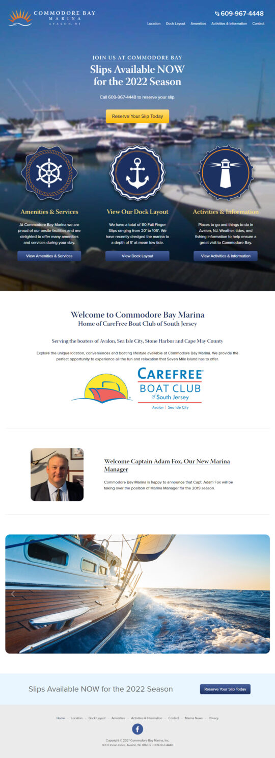 Screenshot of commodorebaymarina.com