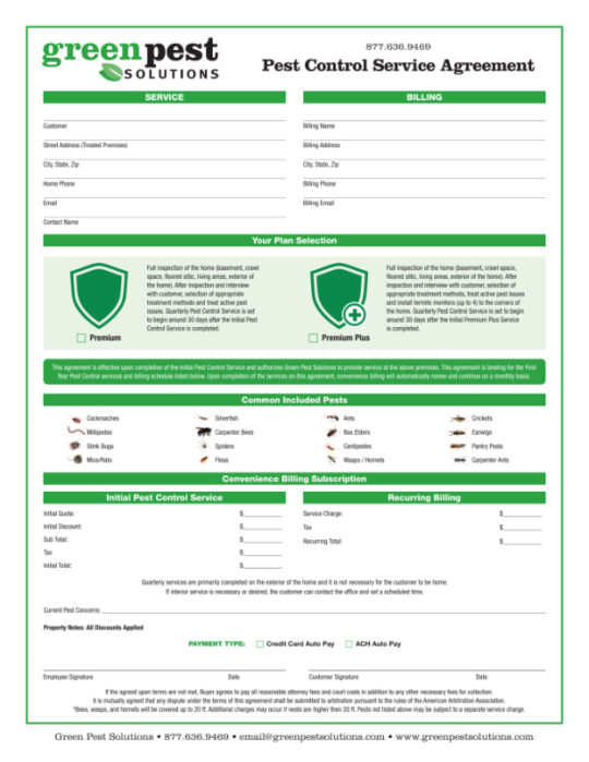 Screenshot of Green Pest Solutions Form